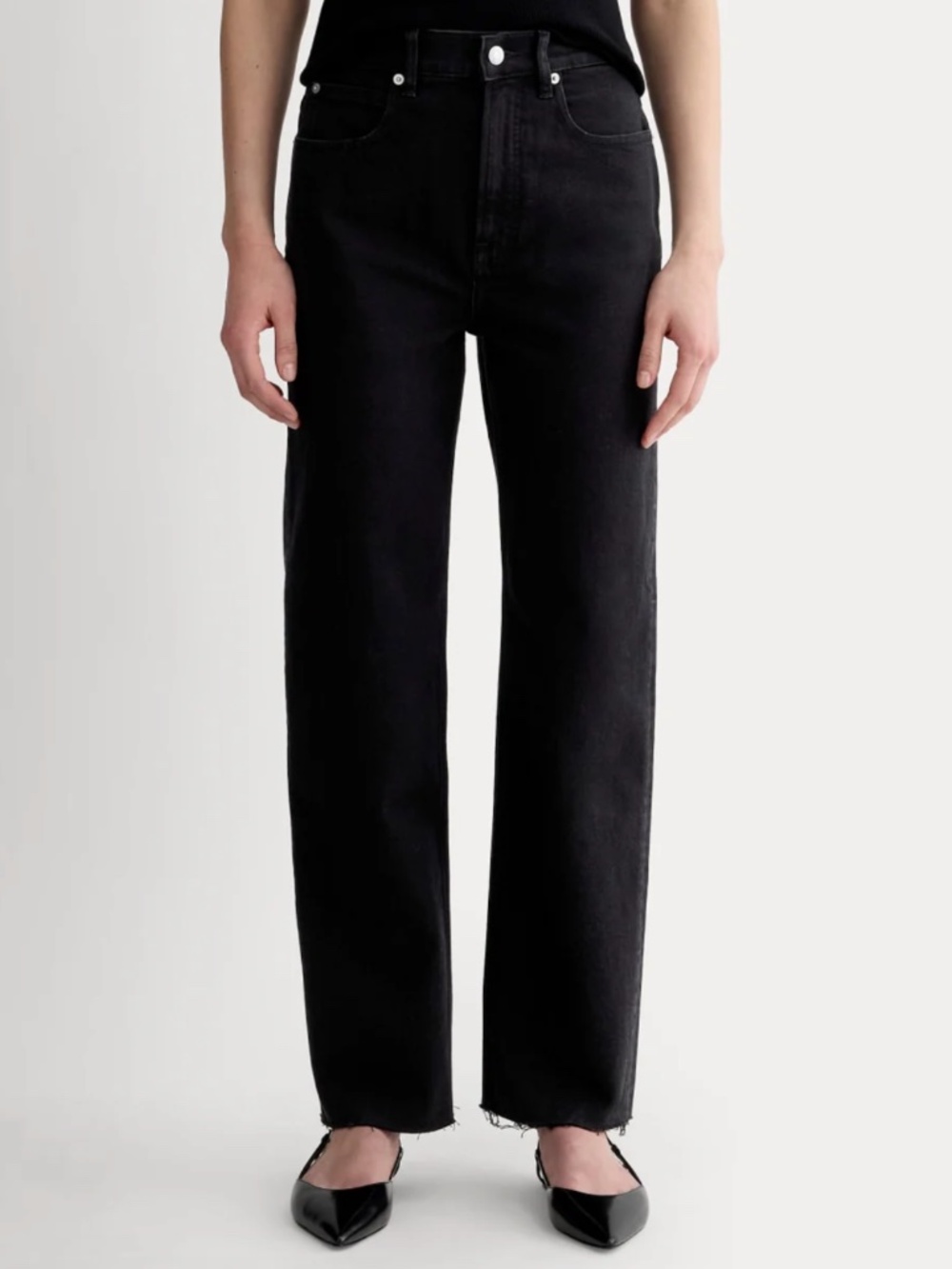 Everlane The Way High Straight Leg Organic Cotton Jean Coal Black Tall 26T